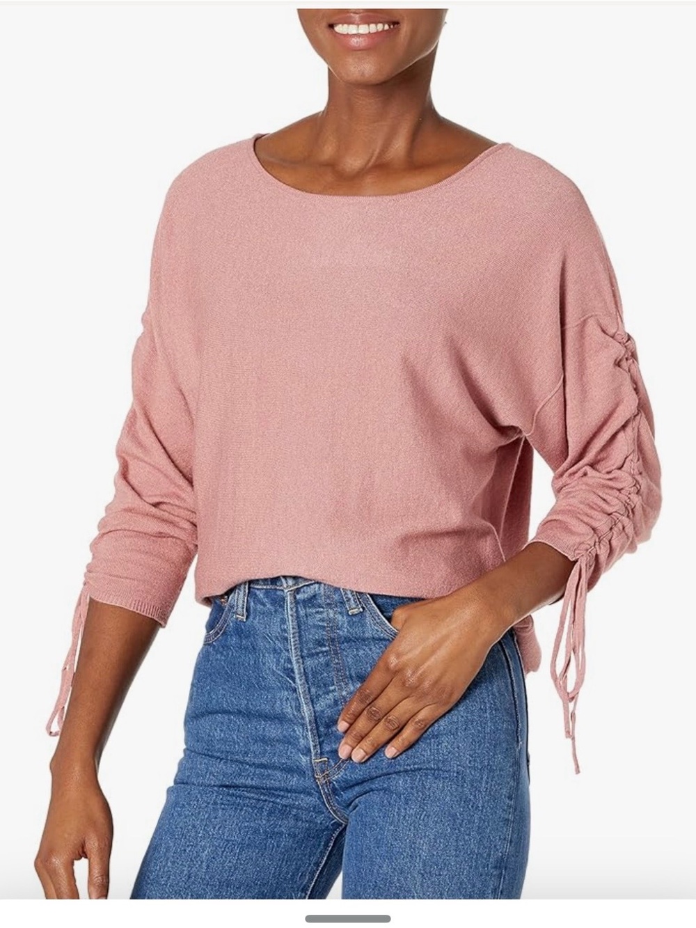 Max Studio Mauve Ruched-Sleeve Knit Top